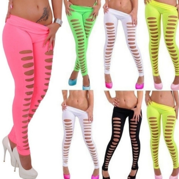 Neon Green 80s Style Leggings - Picture 2 of 4